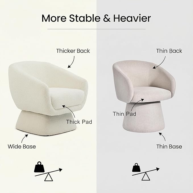 Modern Swivel Single Sofa Accent Chair with Extra-Wide Seat Comfy Boucle Barrel Chair with Thick Cushion &amp Upgraded Larger Square Base 360° Round Swivel Vanity Chair for Bedroom Living Room
