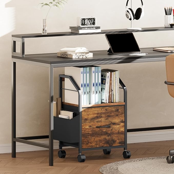 Small File Cabinet Rolling Filing Cabinet for Under Desk with Divider Single Non-Woven Fabric Drawer File Organizer for A4/Letter Size Documents Under Desk Storage Rustic Brown FCHR3001