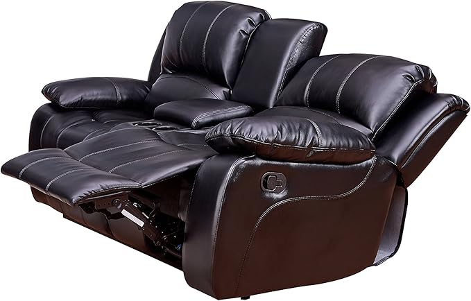 Betsy Furniture 2PC Faux Leather Reclining Couch Set Living Room Furniture Set Loveseat Glider 8018 Multiple Colors (Black Loveseat+Chair)