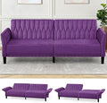77” Velvet Sofa Bed with Adjustable Armrests and BackrestsTufted Convertible Futon Couch Loveseat Modern Velvet Sleeper Sofa for Living RoomBedroomOfficePurpel