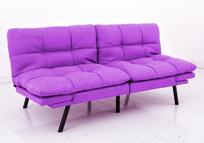 MUUEGM Faux Leather Futon Bed Convertible Memory Foam Sofa Bed Modern Love Seat for Living RoomCompact SpaceApartmentOfficeAdjustable Backrests Armrests Couch Sleeper71 Sofas Purple