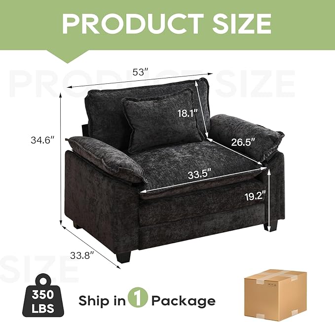 53 Comfy Cloud Sofa Couch with Throw Pillows Upholstered Deep Seat Cozy Sofa Chair Modern Single Seat Modular Sectional Sofa for Living Room