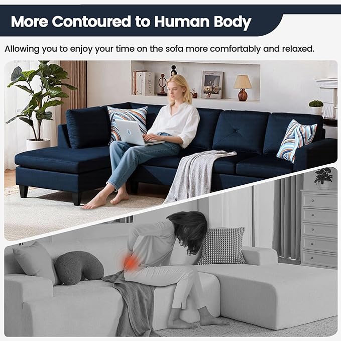 Sectional Couches for Living Room Furniture Sets 4 Seat L Shaped Couches with Ottoman Modular Sectional Sofa for Apartment Furniture Sets Dark Blue