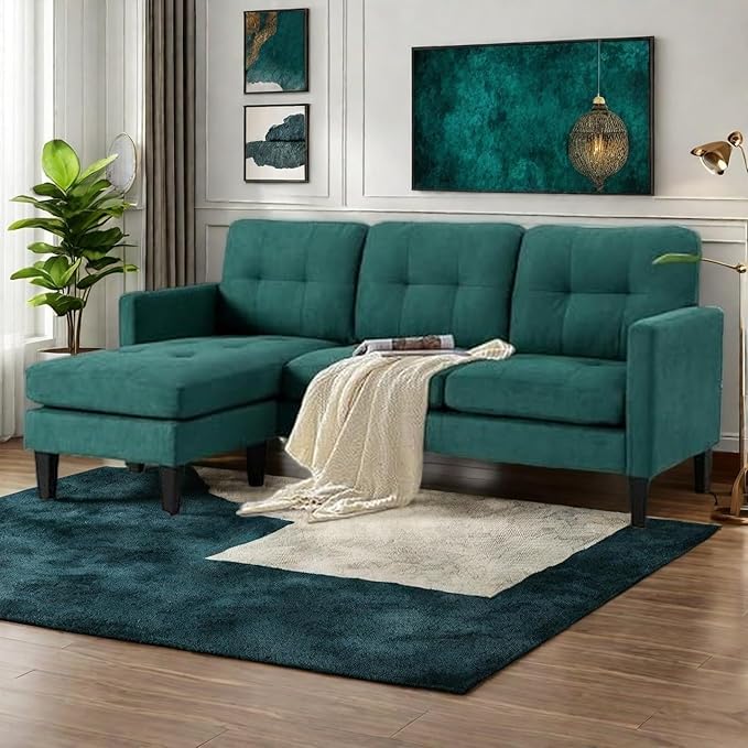 L Shaped Small Sectional Sofa Convertible Sleeper Sofa Bed with Reversible Chaise Lounge Sectional Cloud Couch for Apartment Small Couches for Small Spaces Green