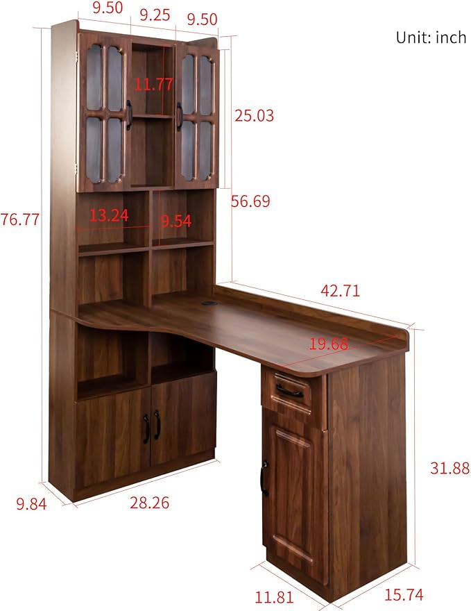 l Shaped Desk with Hutch &amp Drawers Small Corner Desks for Small Space Home Office Farmhouse Desk and Bookshelf Combo with Storage (Walnut)