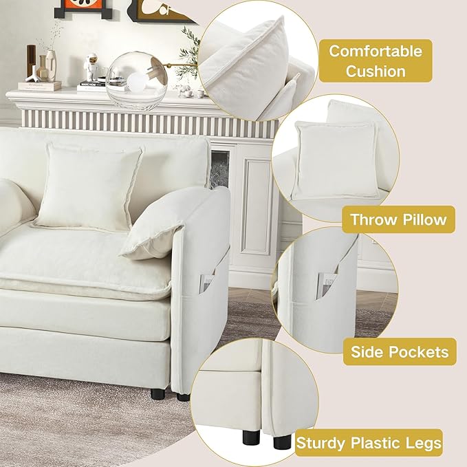 Cilee Sofa Accent Chair 41.73 Deep Seat Reading Couch Cloud Single Sofa with Pillow &amp Storage Pocket Comfy Arm Chairs for Living Room Bedroom Office Apartment Chenille Beige