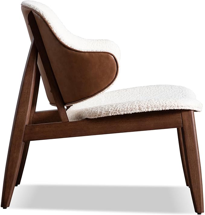 Furniture of America Callum Mid-Century Modern Solid Wood Brown Accent Chair with Wingback Comfortable Upholstered Seating for Home Office Living Room Walnut