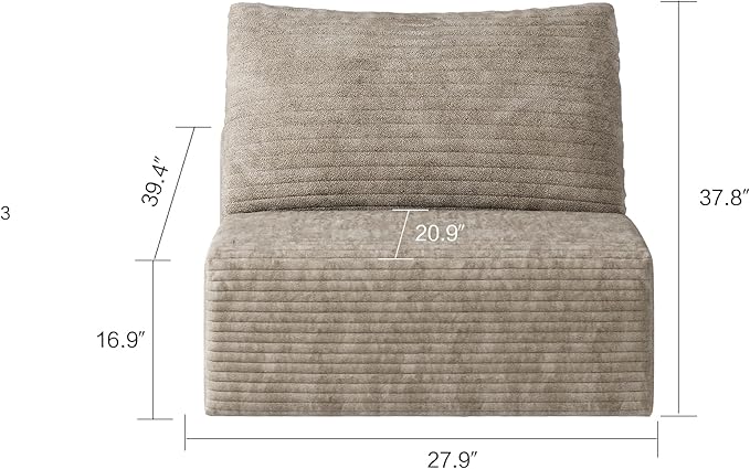 Single Sofa Seat Couch with Deep Seat Foam Cloud Chair Large Sofa with L Shape for Living Room Bedroom (Strip Camel Single)