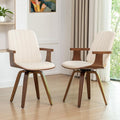 Swivel Dining Chairs Set of 2 Mid Century Modern Dining Chairs with Walnut Craftsmanship Upholstered Faux Leather  Wooden Arms and Legs Kitchen Chairs with Arms for Kitchen/Living Room - Beige