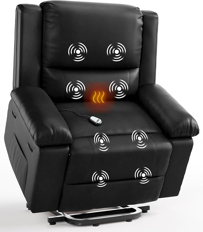 GarveeHome Power Lift Recliner Chair - Heat and Massage Electric Lift Recliner for Elderly &amp Mobility Impaired Adjustable Back and Legs Heavy Duty Lift Chair for Seniors