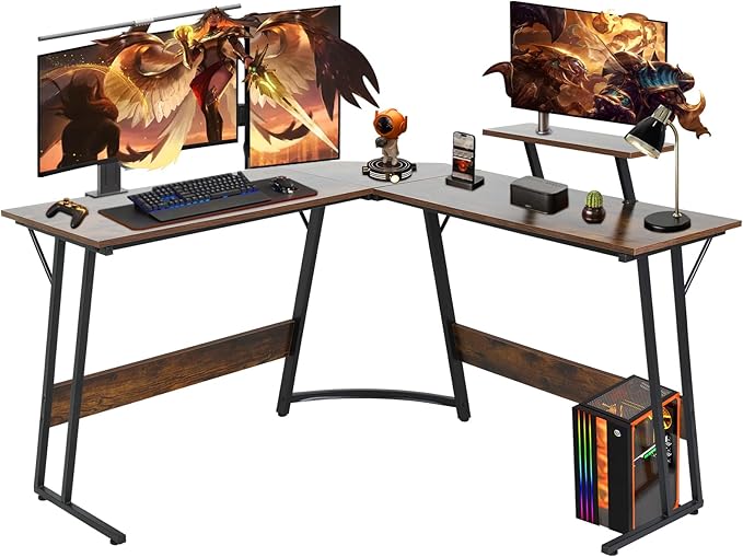 51 inch L Shaped Gaming Desk Computer Desk for Bedroom Brown L shaped Desk for GamingHome Office Desks with Detachable Monitor Stand Corner Desk for Small PlaceLargeCarbon FiberBrown desk