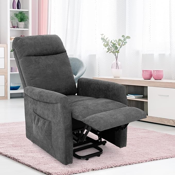 Giantex Power Lift Recliner Chair for Elderly Ergonomic Lounge Chair w/Remote Control Adjustable Backrest Side Pocket Electric Stand-Up Fabric Arm Chair for Bedroom Living Room Nursery (Grey)