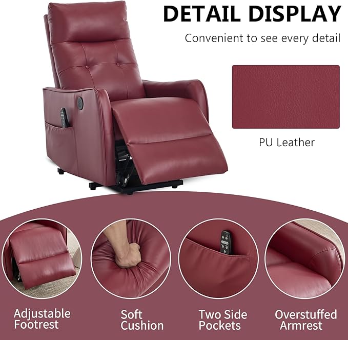 PU Leather Small Power Lift Recliner for Small Spaces with Massage &amp Heat Heavy Duty Power Rising Recliner for Elderly 8-Point Vibration USB Charger for Living Room Bedroom