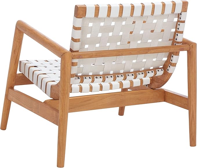SAFAVIEH Home Collection Bellona White/Natural Leather Woven Accent Chair (Fully Assembled)