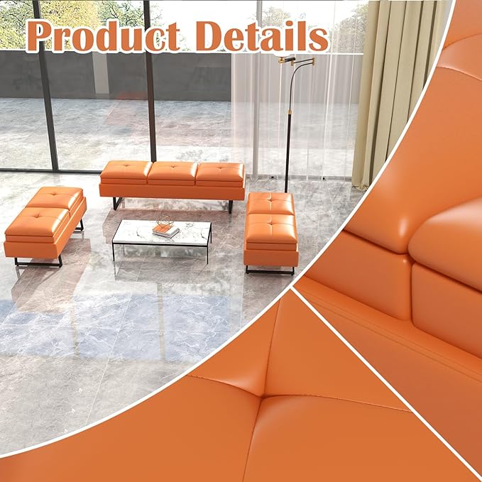 Kinfant Modern Futon Sofa Bed - Couch Bed with Soft Cushions for Living Room Bedroom and Small Space (Orange 7-Seater)