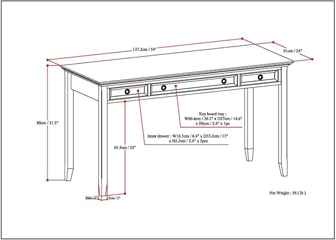 SIMPLIHOME Amherst Desk - 54-Inch Wide Solid Wood Writing Desk in Distressed Grey Transitional Home Office Computer Table for Workspace or Study with 2 Drawers and Flip-Down Keyboard Tray