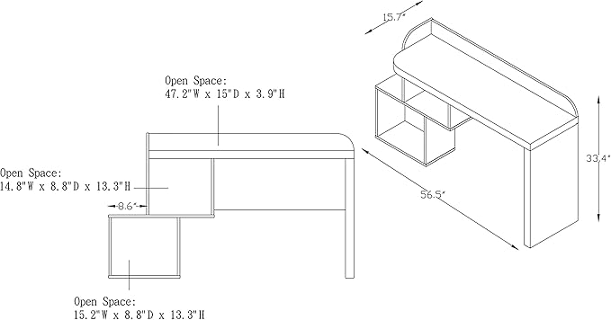 HOMES: Inside + Out Pickaway Modern Wood 49 in. Storage Writing Desk with 2-Shelf for Home Office Walnut and Chestnut Brown