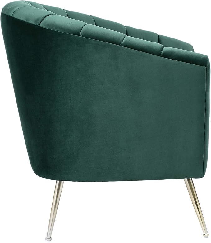 Manhattan Comfort Rosemont Velvet Accent Armchair Scalloped Chair with Mid-Century Modern Shell-Style with Wraparound Back Vertical Channeling Ideal for Living Room Use Set of 1 Green