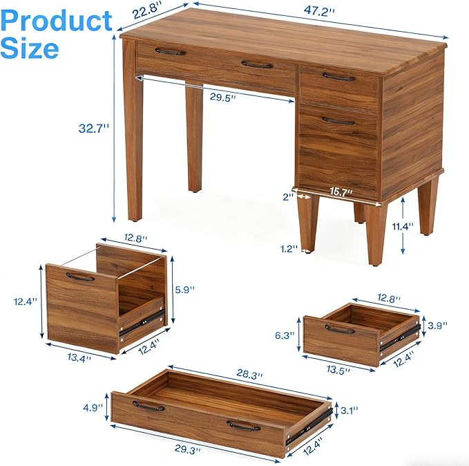 Tribesigns Farmhouse Computer Desk with 3 Drawers 47 Office Desk with File Storage Writing Table for Home Bedroom Study Room Brown