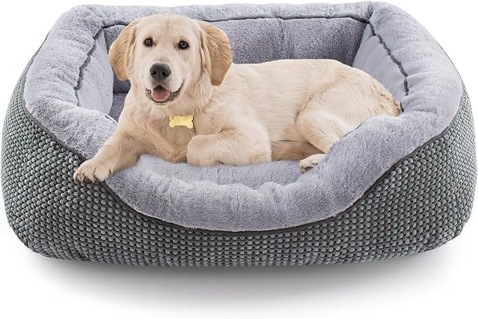 INVENHO Medium Dog Beds for Medium Dogs Washable Rectangle Dog Bed Medium Size Dog Orthopedic Dog Bed Warming Soft Calming Sleeping Puppy Bed Durable Pet Bed with Anti-Slip Bottom M(30x24x9)