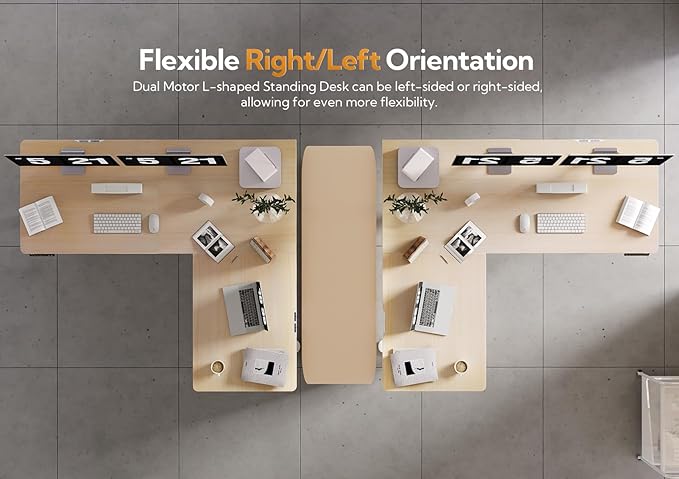 Claiks L Shaped Standing Desk Adjustable Height Dual Motor Electric Corner Standing Desk 63x55 inch Sit Stand up Desk with Splice Board Nature