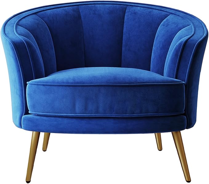 Modern Velvet Accent Barrel Chair Leisure Accent Chair Living Room Upholstered Armchair Vanity Chair for Bedroom Meeting RoomBlue