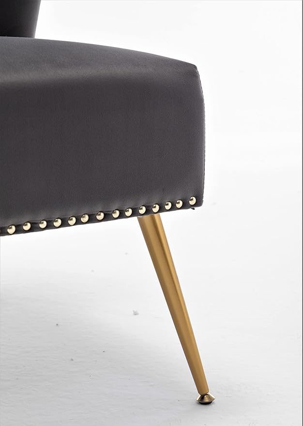 Thia Armless Velvet Accent Chair for Living Room Elegant Seat with Nailhead Trim Gold Metal Legs and Comfortable Curved Back 28 D x 25 W x 29.5 H Grey