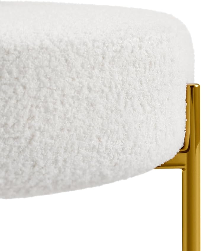 Topeakmart Modern Vanity Chair Boucle Fabric Accent Chair with Gold Metal Legs for Living Room Makeup Room 2 PCS White