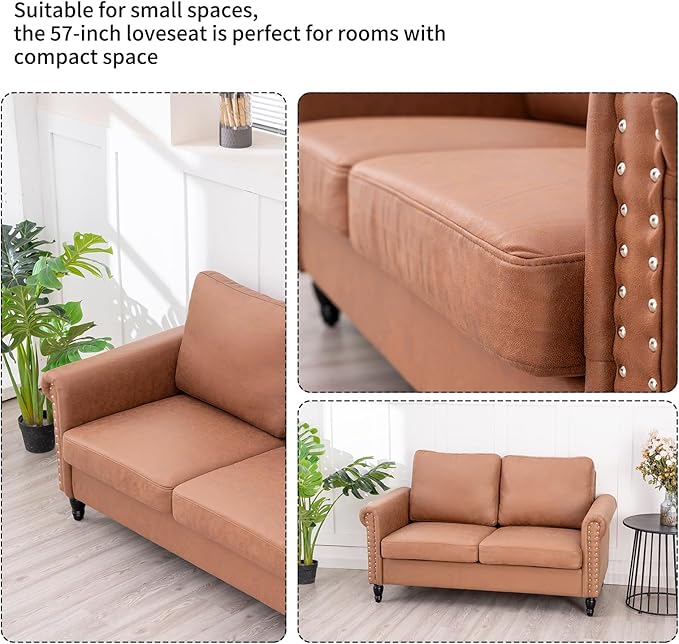 J.C.UP 57’’ Loveseat Sofa CouchLove Seat for Small Spaces Upholstered 2 Seat Sofa Couches Small Sofas with Solid Wood Legs Suitable for Living Room Bedroom Apartment