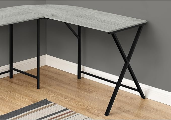 Contemporary L-Shape Corner Computer Desk 55 L Grey Laminate Black Metal Home Office Workspace