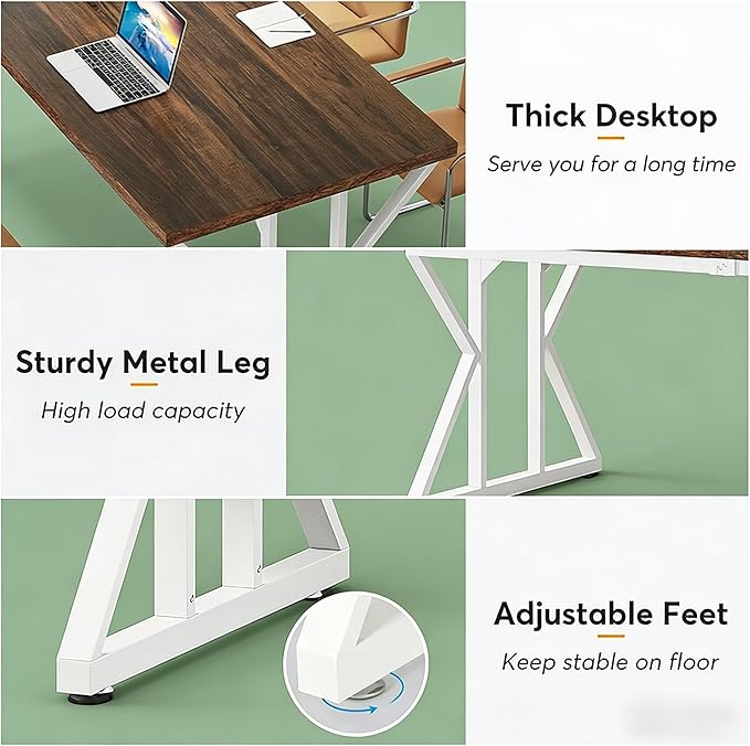 78 Inch Two Person Office Desk Extra Long Double Computer Desk Executive Office Desk Modern Writing Study Table Workstation for Home Office White Brown