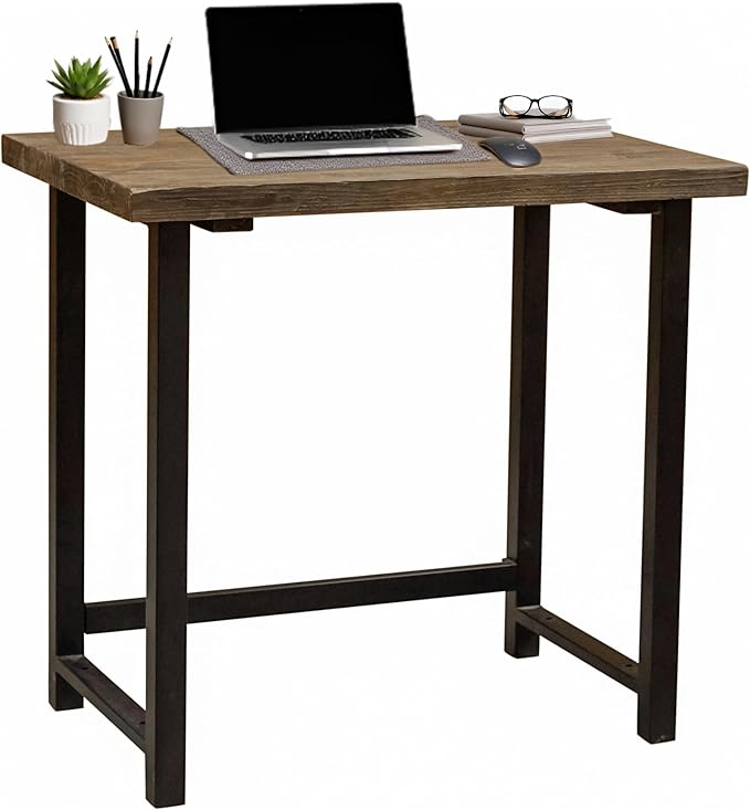 Pomona 32-Inch Compact Writing Desk with Solid Wood Top and Metal Frame – Rustic Industrial Style Small Home Office Desk with Durable Lacquer Finish and Floor Levelers by Alaterre Furniture (Natural)