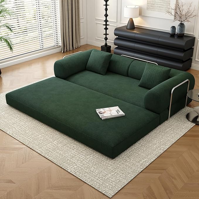 78.8 Modular Sofa Bed - 4-in-1 Convertible Design with Corduroy Fabric and High Density Sponge Removable Cover and Fixed Frame