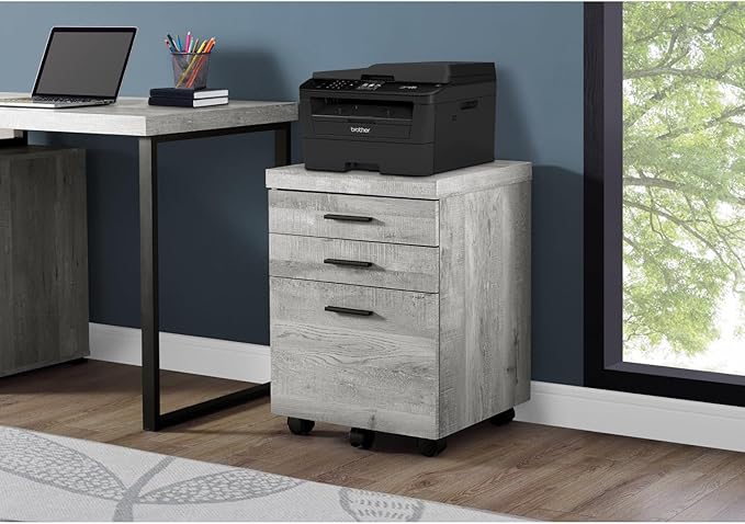 Modern Rolling File Cabinet Grey Laminate 3 Drawers Printer Stand Office Storage