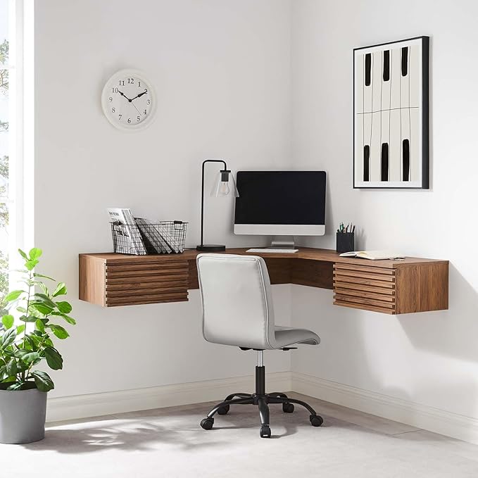 Modway EEI-6181-WAL Render Wall Mount Corner Office Desk Walnut