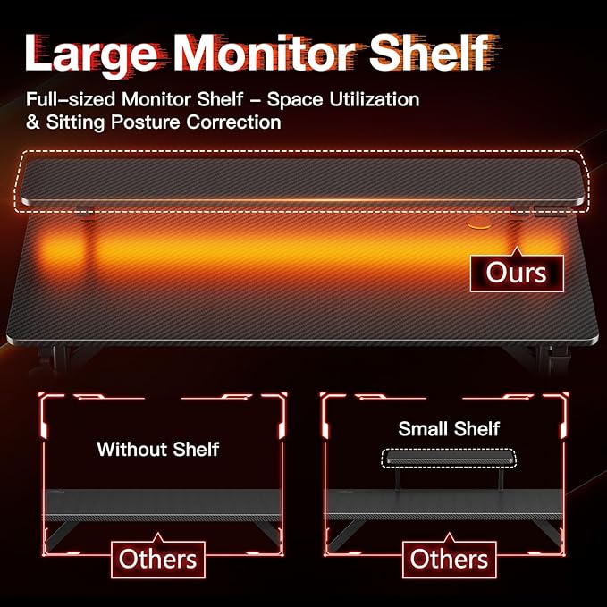 MOTPK 39 Inch Small Gaming Desk with LED Lights Computer Desk Gaming Table with Monitor Shelf Gamer Desk with Carbon Fiber Texture Kids Boys Desk Gift for Men