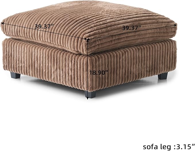 JACH 39.37 Modern Comfy Ottoman for Living Room Oversized Ottoman Footstool Cushion Covers Removable Minimalist Ottomans for Party Bedroom Apartment (Brown)