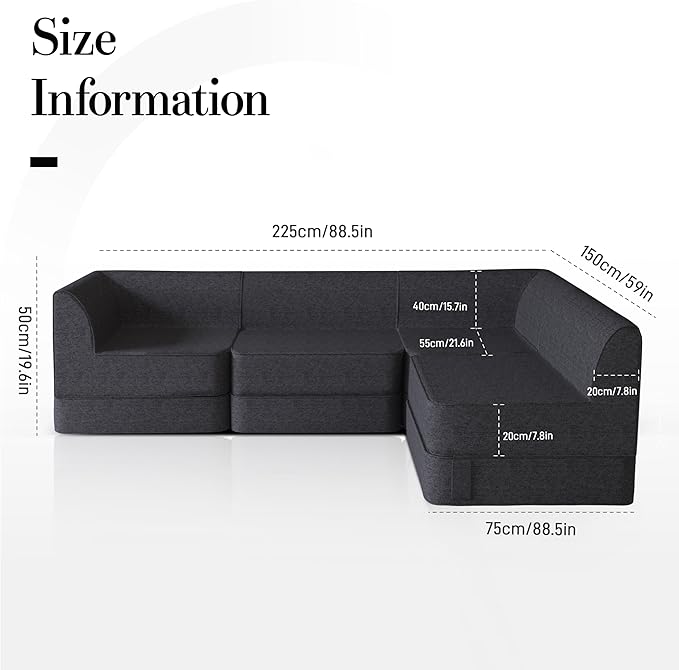 Daneey Modular Sectional Sofa L Shaped Sectional Couch Sofa Small Sectional Sofa Black Sectional Couches for Small Living Room Apartment Small Spaces