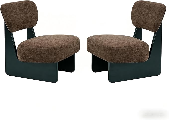 Christopher Knight Home Mores Low Profile Accent Chair Set of 2 Modern Living Room Armless Lounge Chair Fabric Comfy Reading Chair for Bedroom Wooden Frame and Thick Padded Seat Black+Dark Brown