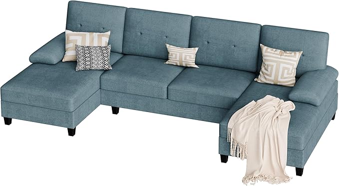 Vongrasig Sectional Couch for Living Room U-Shaped Sofa with Chaise 4-seat Large Sectional Modern Couches for Living Room Apartment (Blue)