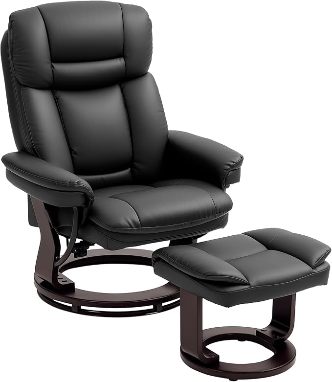HOMCOM Recliner Chair with Ottoman PU Leather Swivel Recliner with Comfy Footrest Upholstered Adjustable Living Room Chair and Ottoman Set Black