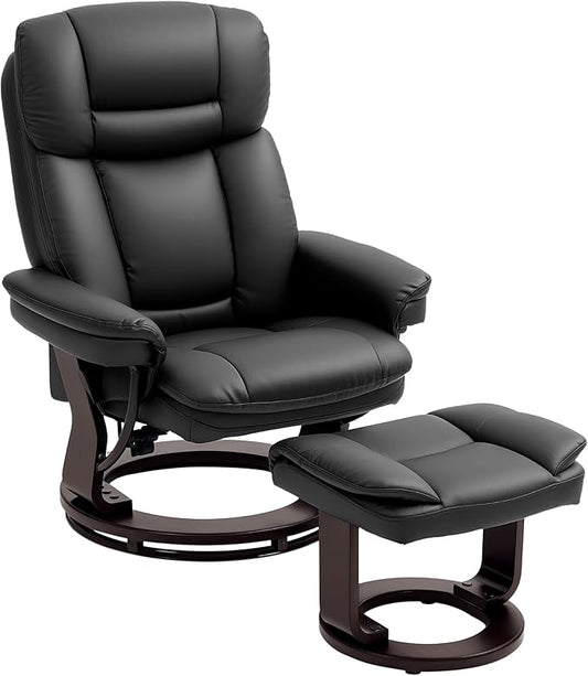 HOMCOM Recliner Chair with Ottoman PU Leather Swivel Recliner with Comfy Footrest Upholstered Adjustable Living Room Chair and Ottoman Set Black