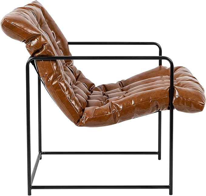 GIA Sling Accent ChairIdeal for Living Room Bedroom and Office1 Pack Brown PU Leather Upholstered Black Metal Base