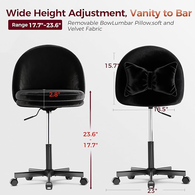 COMHOMA Vanity Chair with Velvet Fabric Small Tall Armless Chair with Back Cute Candy Chair for Girls Gift Living Room/Makeup Room/Bedroom/Kitchen (Height Use: Adjustable from Desk to Bar Height)