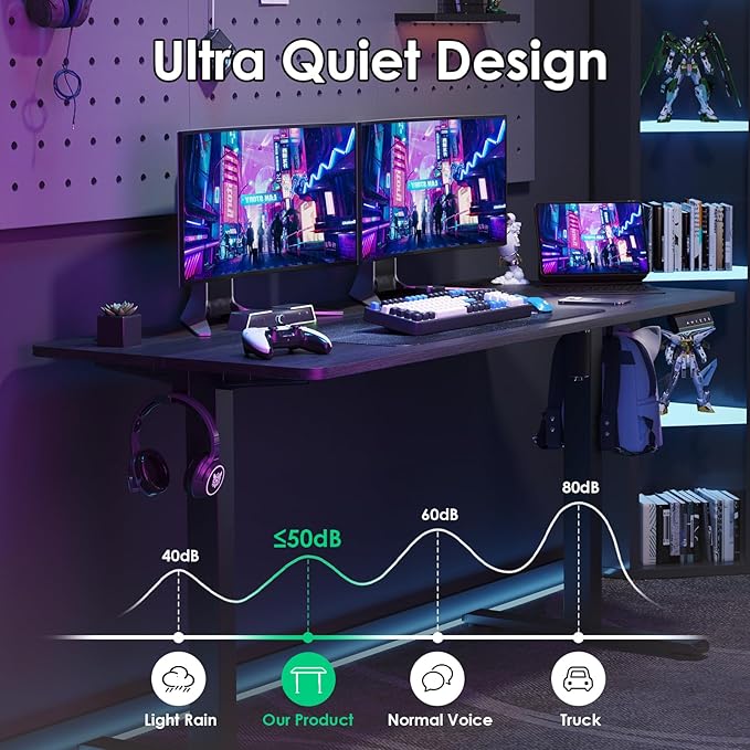 Soohow Electric Standing Desk 55 * 24 Inches Adjustable Computer Gaming Desk Stand up Office Desk for Home Office Bedroom Splice Board Dark Grey and Black