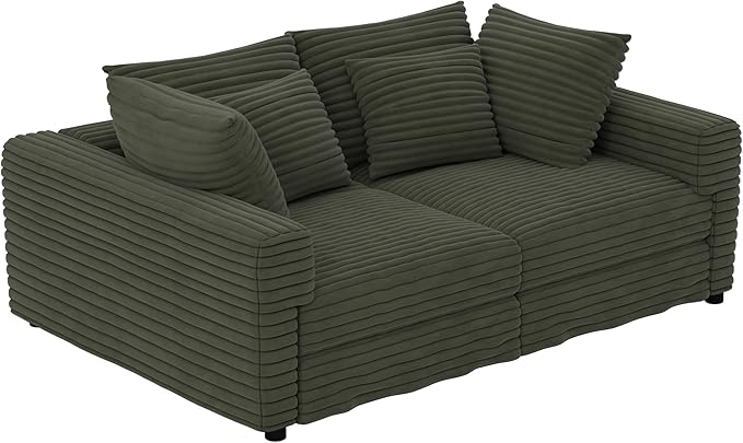 Ball &amp Cast 4 Seater Cloud Sectional Couch102.4 Modern Modular Sectional Sofa with Deep Seat &amp PillowsPlush Corduroy Comfy Convertible Sofa Couches for Living RoomGreen