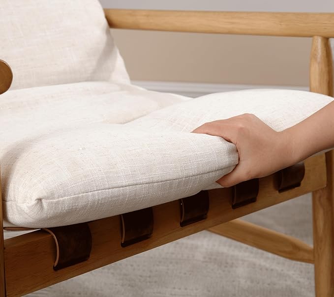 Linen Accent Chair Mid Century Modern Living Room Chairs Comfy Arm Chair with Solid Wood Frame Upholstered Lounge Reading Chair Cozy Recliner for Bedroom/Guest Room Beige