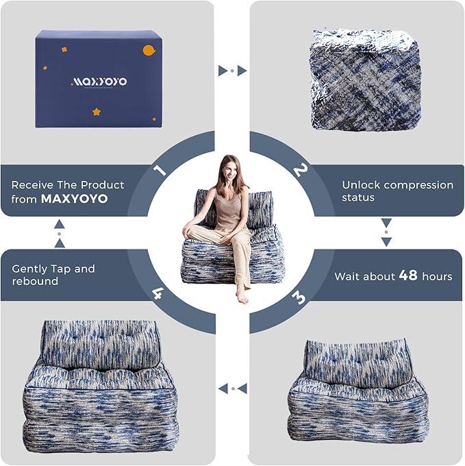MAXYOYO Folding Sofa Bed Convertible Sleeper Chair with Pilow Soft Fold Out Chair Bed Versatile Floor Sofa Lounge for Living Room Bedroom Blue