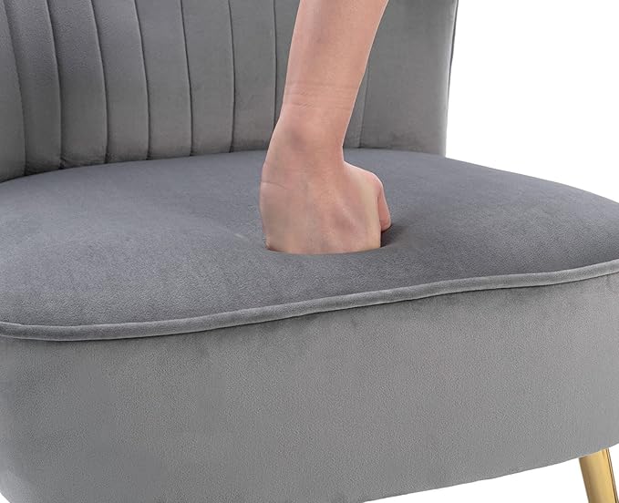 Grey Velvet Accent Chairs Set of 2 with Golden Legs Modern Upholstered Slipper Chairs Comfy Armless Wingback Side Chairs Corner Chair for Bedroom/Dining Room/Living Room/Office