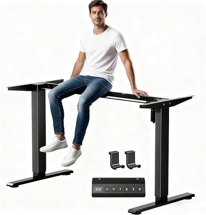 Standing Desk Frame Electric Stand Up Desk Legs Frame 3 Memory Height Settings Height Adjustable Table Legs for Max 63″ x 39.4″ Desktop for Home Office Black Frame Only